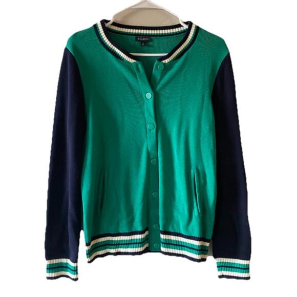 Talbots Green/Black/White Cotton Blend Button Up Cardigan- Size Medium - Picture 1 of 4